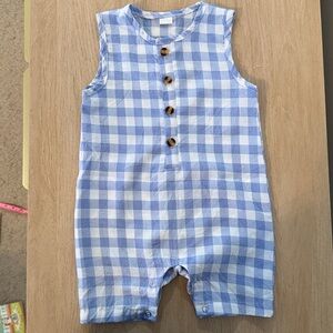 Blue Checkered Sleeveless Romper